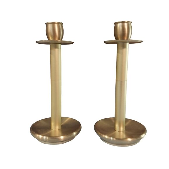 Brass Candle Holders for Standard Taper Candles in Brushed Gold Finish - Picture 1 of 7